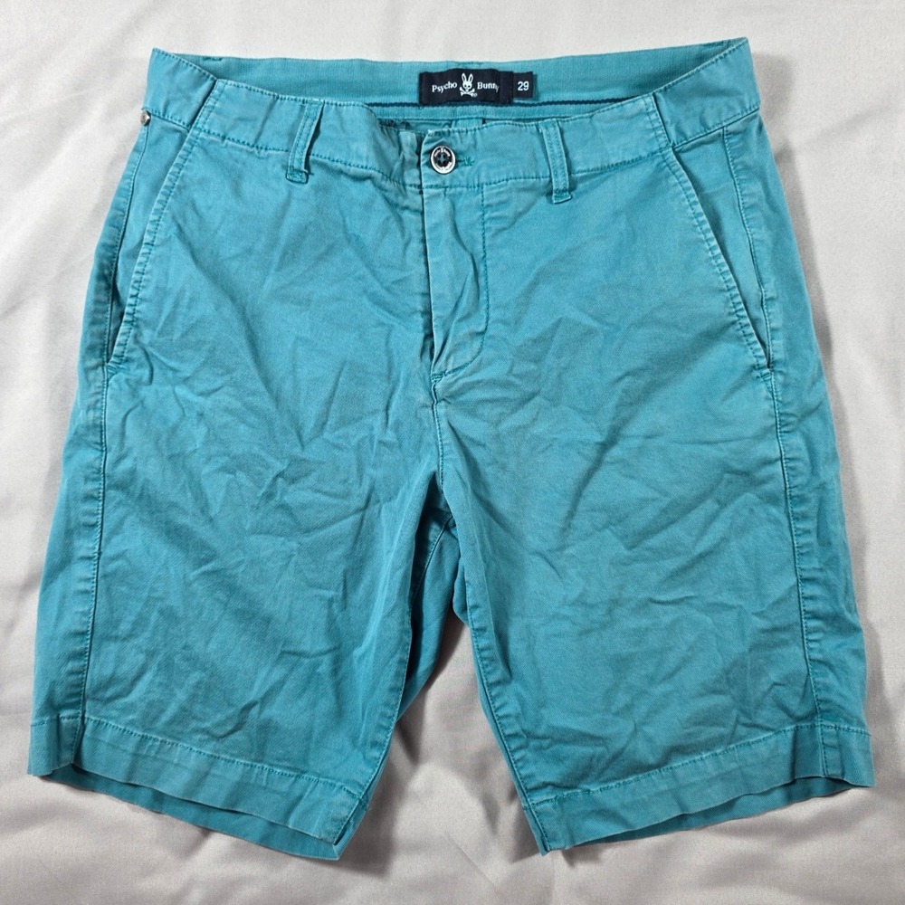 Psycho Bunny Chino Shorts Mens 29 (waist 30) Teal Blue Embroidered Logo Stretch